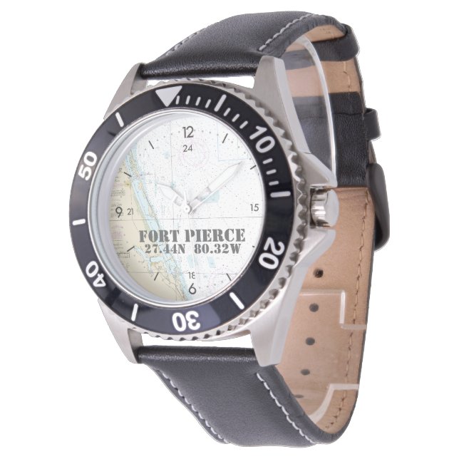 Fort Pierce, FL, nautische Breitengrad Armbanduhr (Schrägansicht)