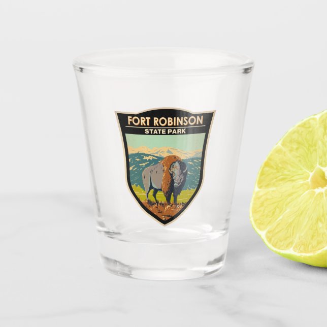 Fort Robinson Staat Park Nebraska Abzeichen Schnapsglas (Vorderseite)
