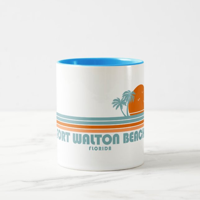 Fort Walton Beach Florida Sun Palm Trees Zweifarbige Tasse (Mittel)