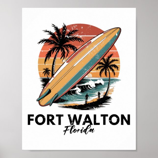 Fort Walton Beach Florida Surfbrett Strand  Poster (Vorne)