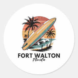 Fort Walton Beach Florida Surfbrett Strand Runder Aufkleber