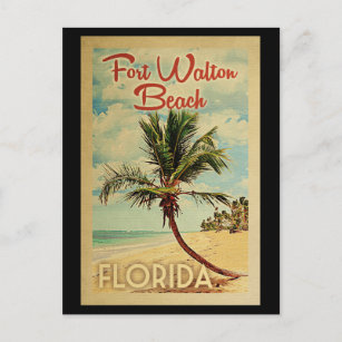 Fort Walton Beach Palm Tree Vintage Travel Postkarte