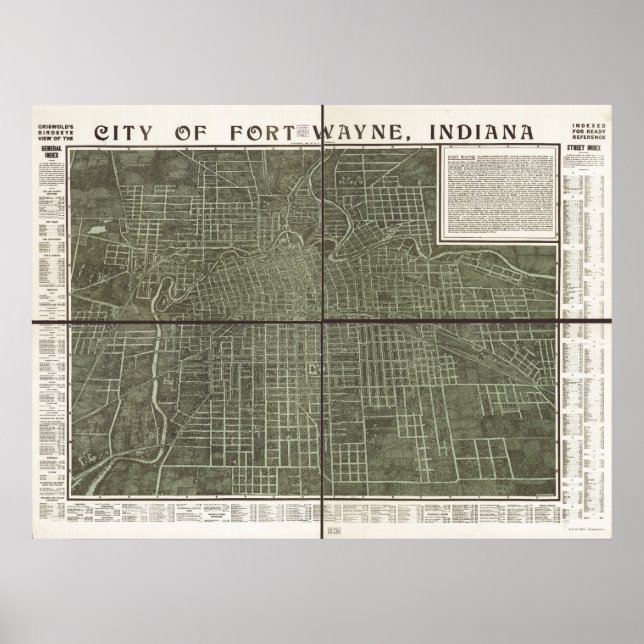 Fort Wayne Indiana 1907 Antique Panoramabalkarte Poster (Vorne)