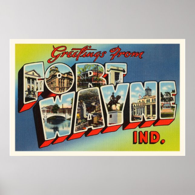 Fort Wayne Indiana Alte Jahrgänge Reisen Souvenir Poster (Vorne)