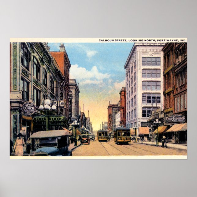 Fort Wayne, Indiana Calhoun Street 1920 Poster (Vorne)