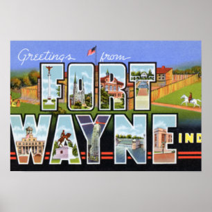 Fort Wayne Indiana Große Letter Grüße Poster