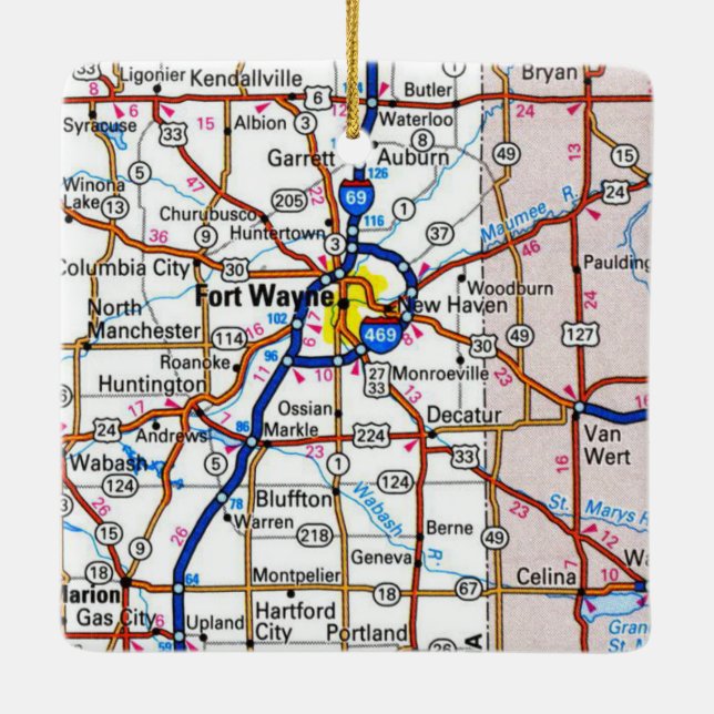 Fort Wayne Indiana Map Keramikornament (Rückseite)