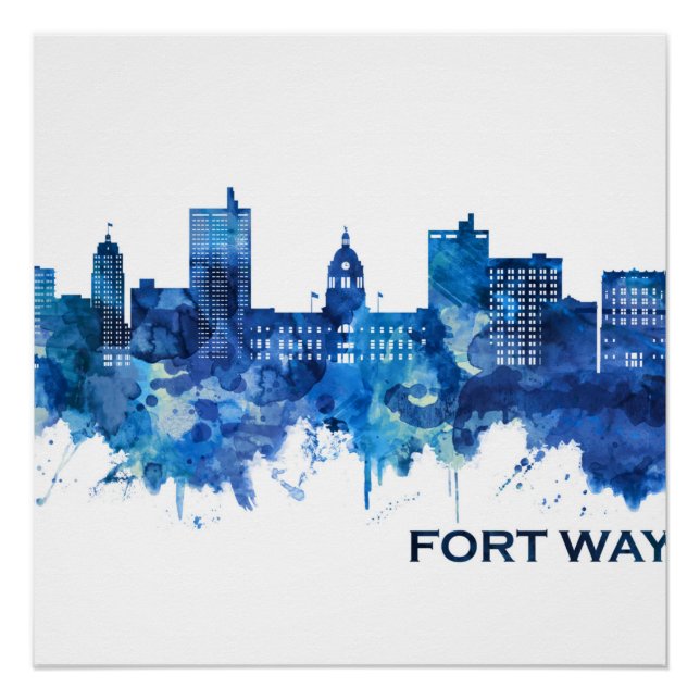 Fort Wayne Indiana Skyline Blue Poster (Vorderseite)