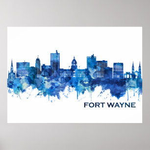 Fort Wayne Indiana Skyline Blue Poster