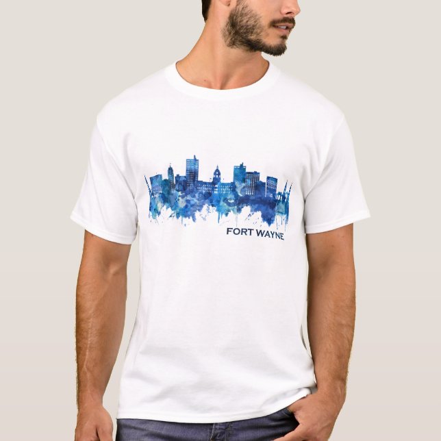 Fort Wayne Indiana Skyline Blue T-Shirt (Vorderseite)