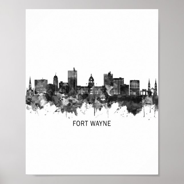Fort Wayne Indiana Skyline BW Poster (Vorne)