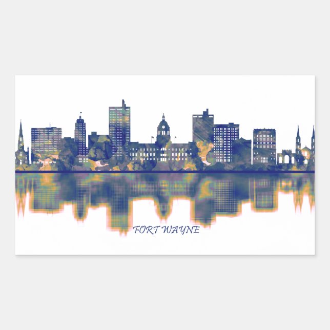 Fort Wayne Skyline Rechteckiger Aufkleber (Vorderseite)