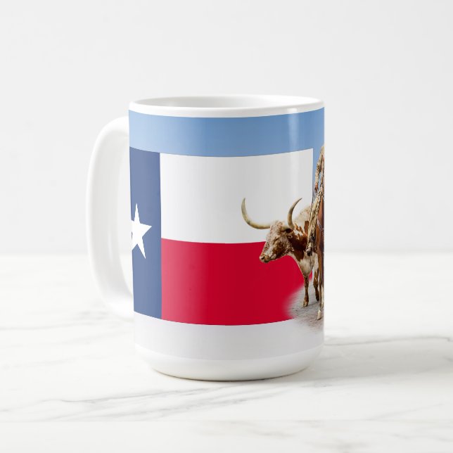 Fort Worth Cattle, Texas Flag, Mug (Devant gauche)