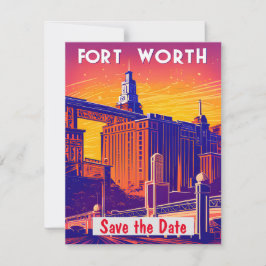 Fort Worth Save the Date, farbenfrohe Postkarte