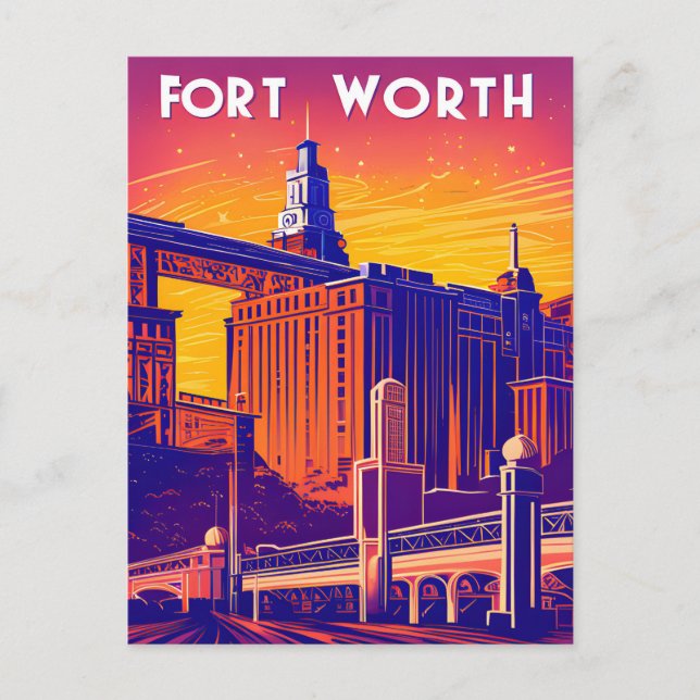 Fort Worth, Stadt in lebhaften Farben, Reisen Postkarte (Vorderseite)