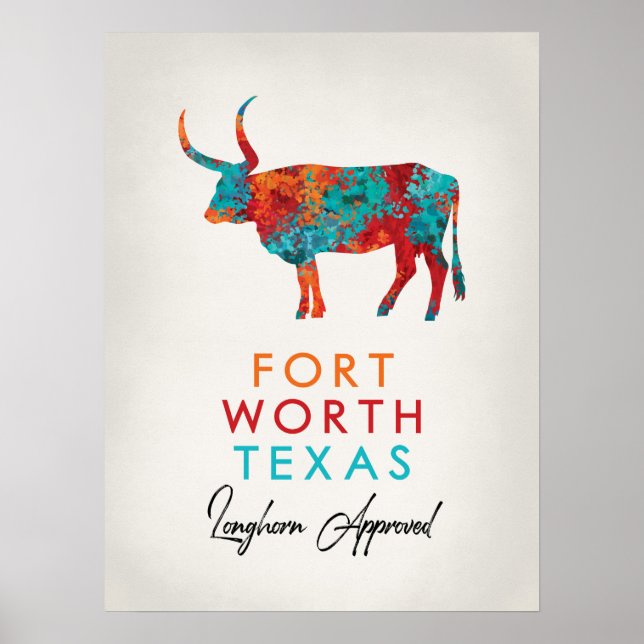 Fort Worth Texas Colorful Longhorn Poster (Vorne)