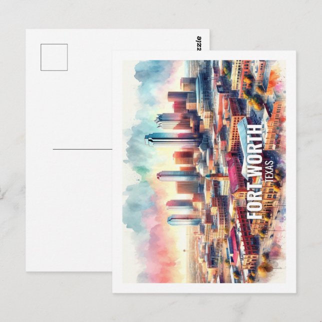 Fort worth Texas Famous Travel Places Aquarell Postkarte (Vorne/Hinten)