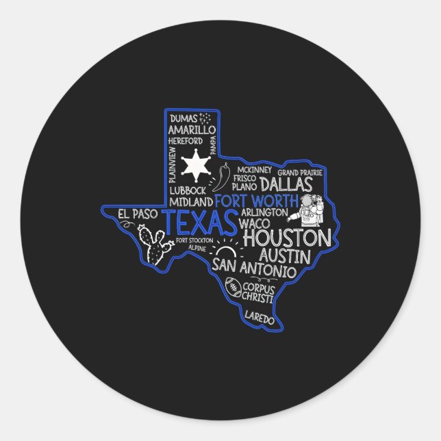 Fort Worth Texas Karte mit Städten Runder Aufkleber (Vorderseite)