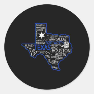 Fort Worth Texas Karte mit Städten Runder Aufkleber
