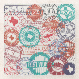 Fort Worth Texas: Reise Briefmarke. Glasuntersetzer