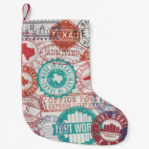 Fort Worth Texas: Reise Briefmarke. Kleiner Weihnachtsstrumpf