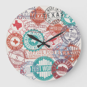 Fort Worth Texas: Reisestempel. Große Wanduhr