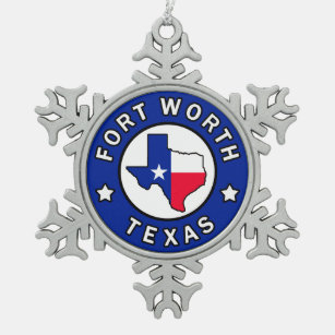 Fort Worth Texas Schneeflocken Zinn-Ornament