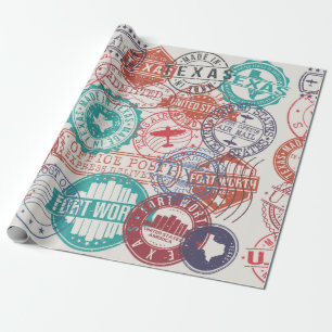 Fort Worth Texas Set der Briefmarke. Briefmarke. M Geschenkpapier