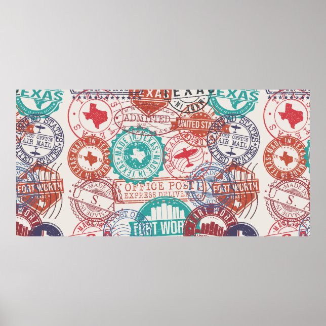 Fort Worth Texas Set der Briefmarke. Briefmarke. M Poster (Vorne)