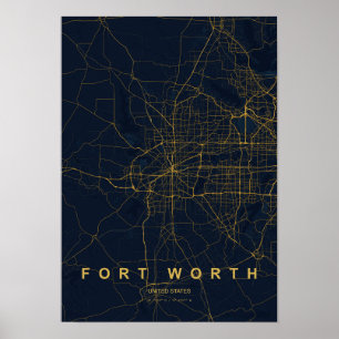 Fort Worth Texas Stilisierter Kartendruck Poster