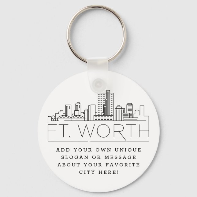 Fort Worth, Texas Stylized Skyline | Benutzerdefin Schlüsselanhänger (Vorderseite)
