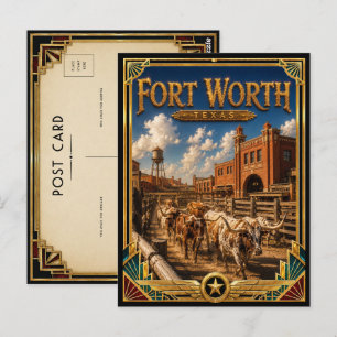 Fort Worth Texas Vintage Art Deco Goldenes Zeitalt Postkarte