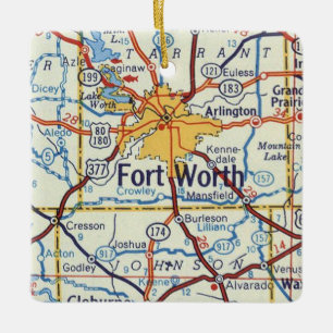 Fort Worth Texas Vintage Karte Keramikornament