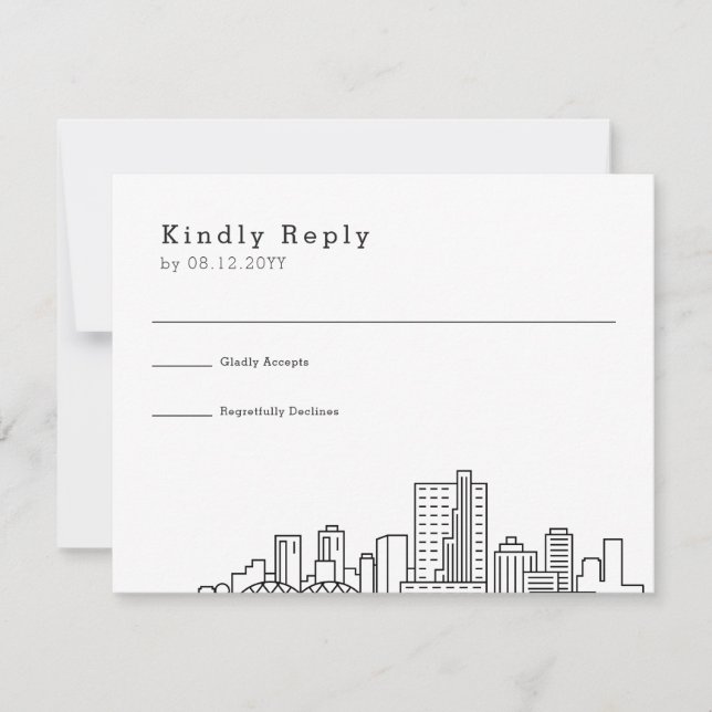 Fort Worth, Texas Wedding | Stilisierte Skyline-UA RSVP Karte (Vorderseite)
