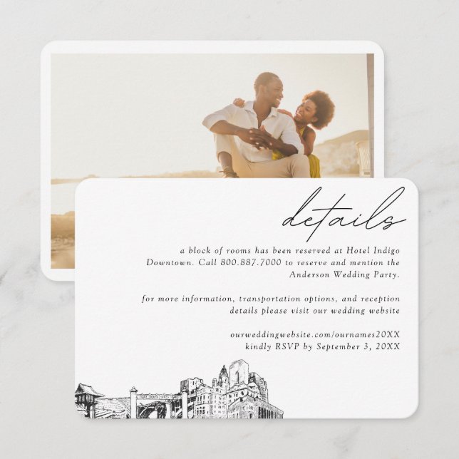 Fort Worth Wedding Hotel Zimmerblockdetails Klein Begleitkarte (Vorne/Hinten)
