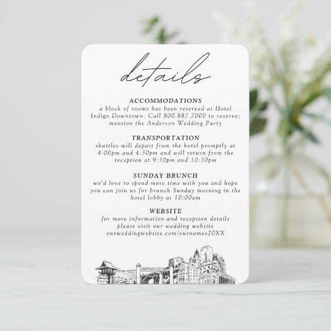 Fort Worth Wedding kleine vertikale Details Begleitkarte (Stehend Vorderseite)