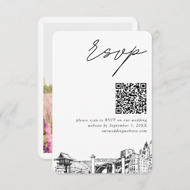 Fort Worth Wedding RSVP QR Code Small Begleitkarte (Vorne/Hinten)