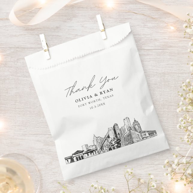 Fort Worth Wedding Skyline Personalisierte Gefälli Geschenktütchen (Ausgeschnitten)