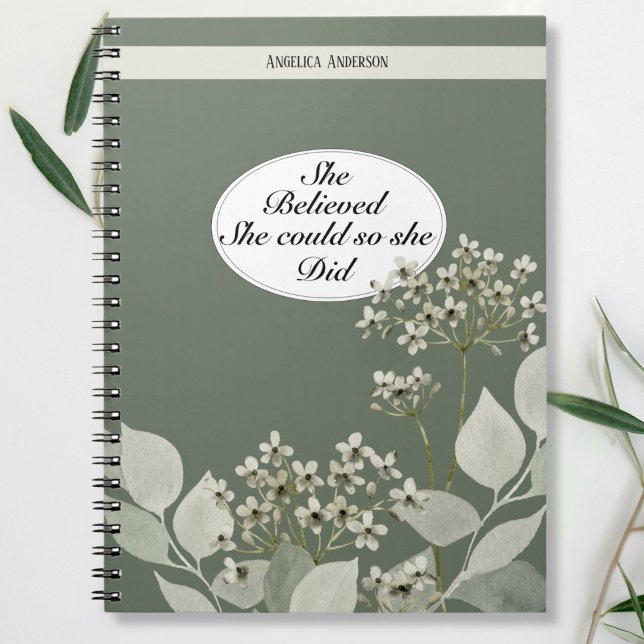 Forte citation et nom personnalisé carnet floral (Strong quote and custom name floral notebook)