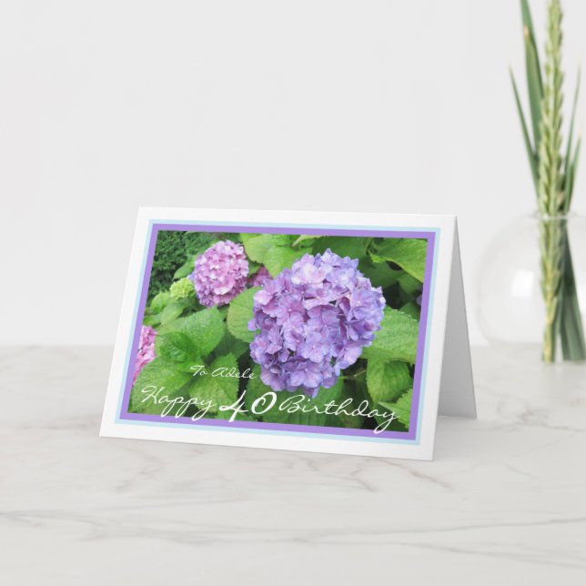 Fortieth Birthday Adele Hydrangeas Elegant Modern Karte (Vorderseite)