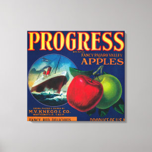 Fortschritts-Apple-Kiste LabelWatsonville, CA Leinwanddruck