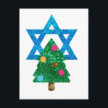 Fortsetzung Christmukah hanukkah Feiertagspostkarte<br><div class="desc">Christmukka, "Davidenstar", "Weihnachtsbaum", Weihnachten, Weihnachten, "hässliche Weihnachten", interreligiös, "interreligiös", christlich, chrismukkah, hanukkah, chanukkah Glitzer, Sequins, jüdisch, ferien, jew, neon-pink blass</div>