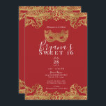 Fortune Red & Gold Lace Masquerade Sweet 16 Party Einladung<br><div class="desc">Anpassen für jedes Ereignis</div>