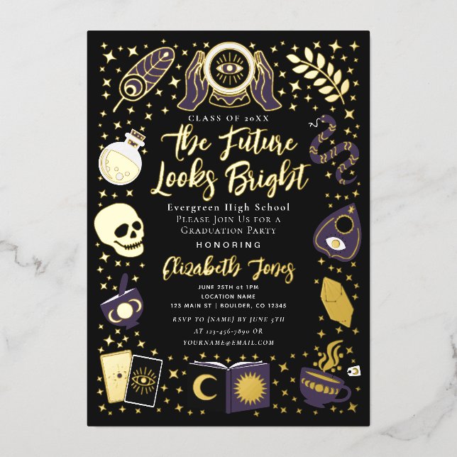 Fortune Teller Future Witchy Graduation Party Folieneinladung (Vorderseite)