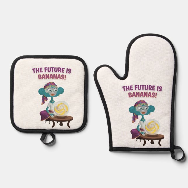 Fortune teller monkey ofenhandschuh & Topflappen-Set (Vorderseite)