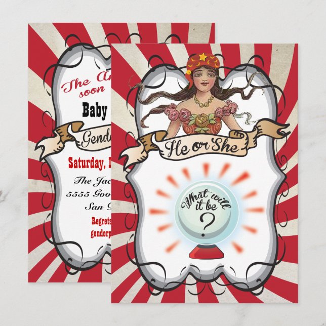 Fortune Teller Sinti und Roma Gender Reveal Party  Einladung (Vorne/Hinten)