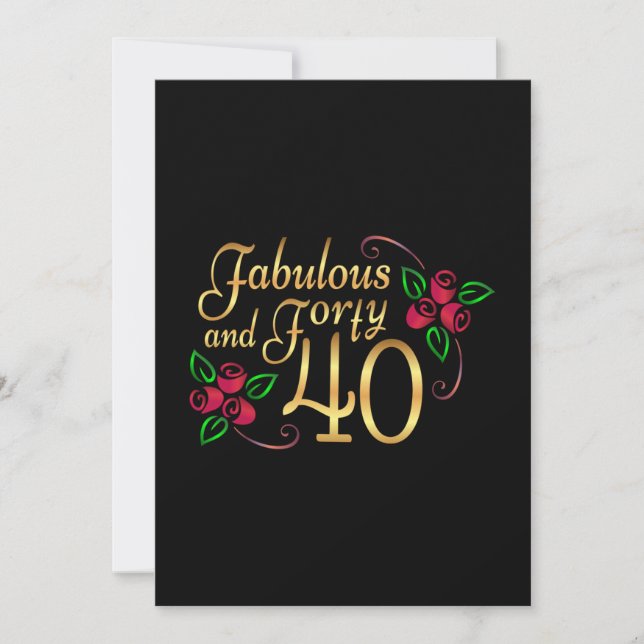 Forty Fabty Gold Black Red Roses Carte d'anniversa (Devant)