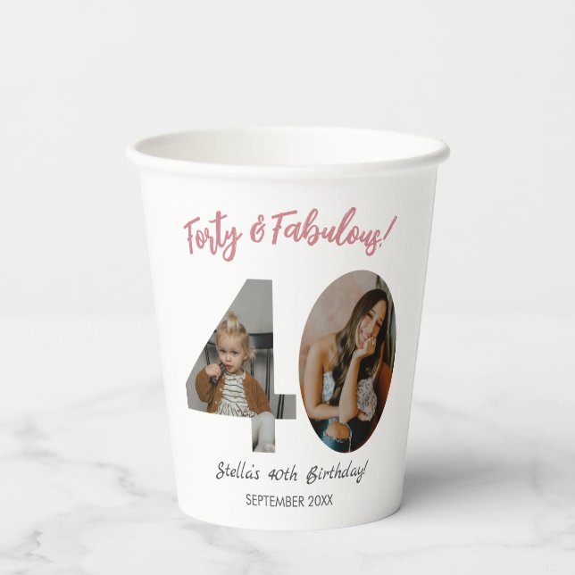 Forty & Fabulous Custom Photo 40th Birthday  Pappbecher (Rückseite)