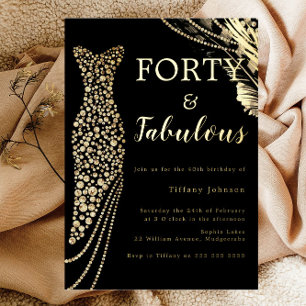 Forty & Fabulous Elegant Gold Dress 40th Birthday Folieneinladung