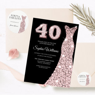 Forty & Fabulous Rose Gold Dress 40th Birthday Runder Aufkleber